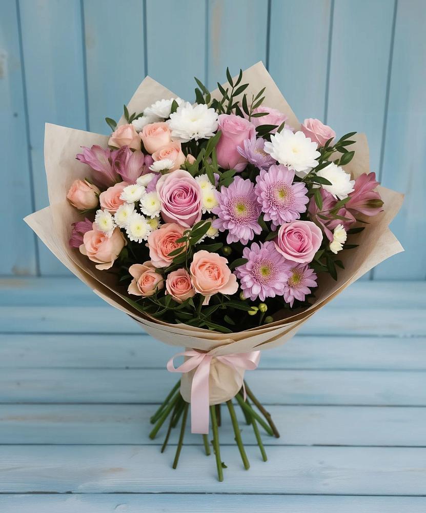 Букет цветов из: Хризантемы, Розы и Альстромерии в Кукморе